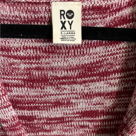 Roxy Red and White Y2K Knit Holiday Sweater with Cuffed Sleeves and Hoodie - Picture 3 of 3